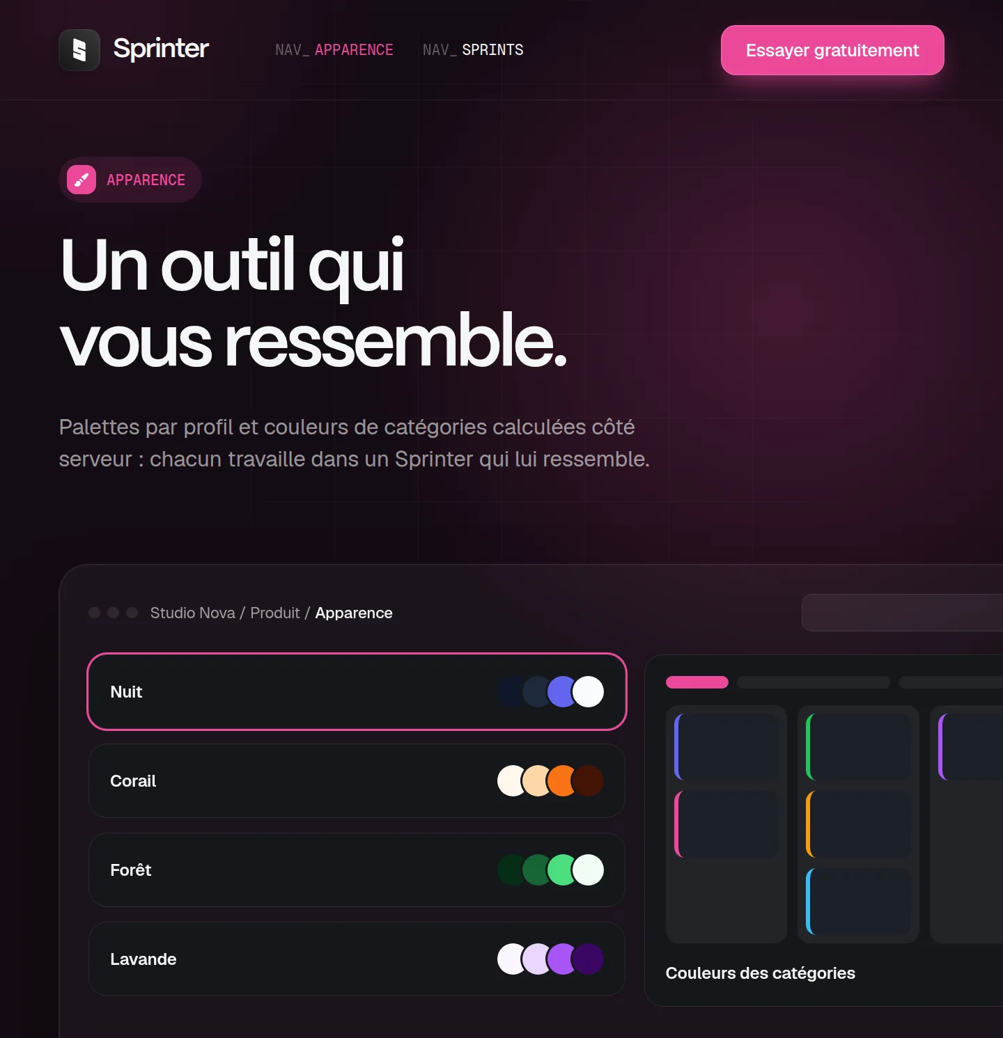 Écran Apparence de Sprinter