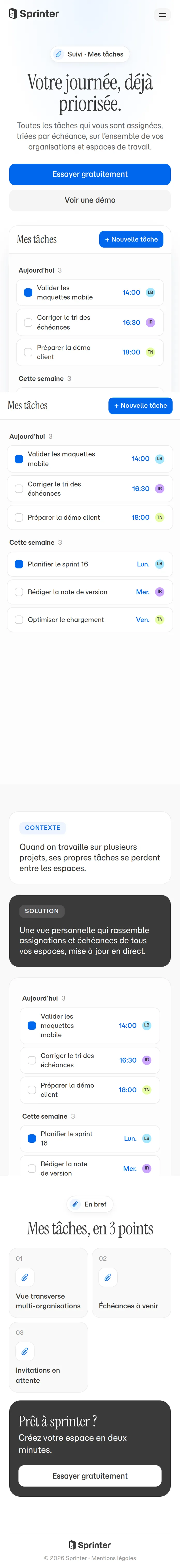 Mes tâches dans Sprinter, vue mobile