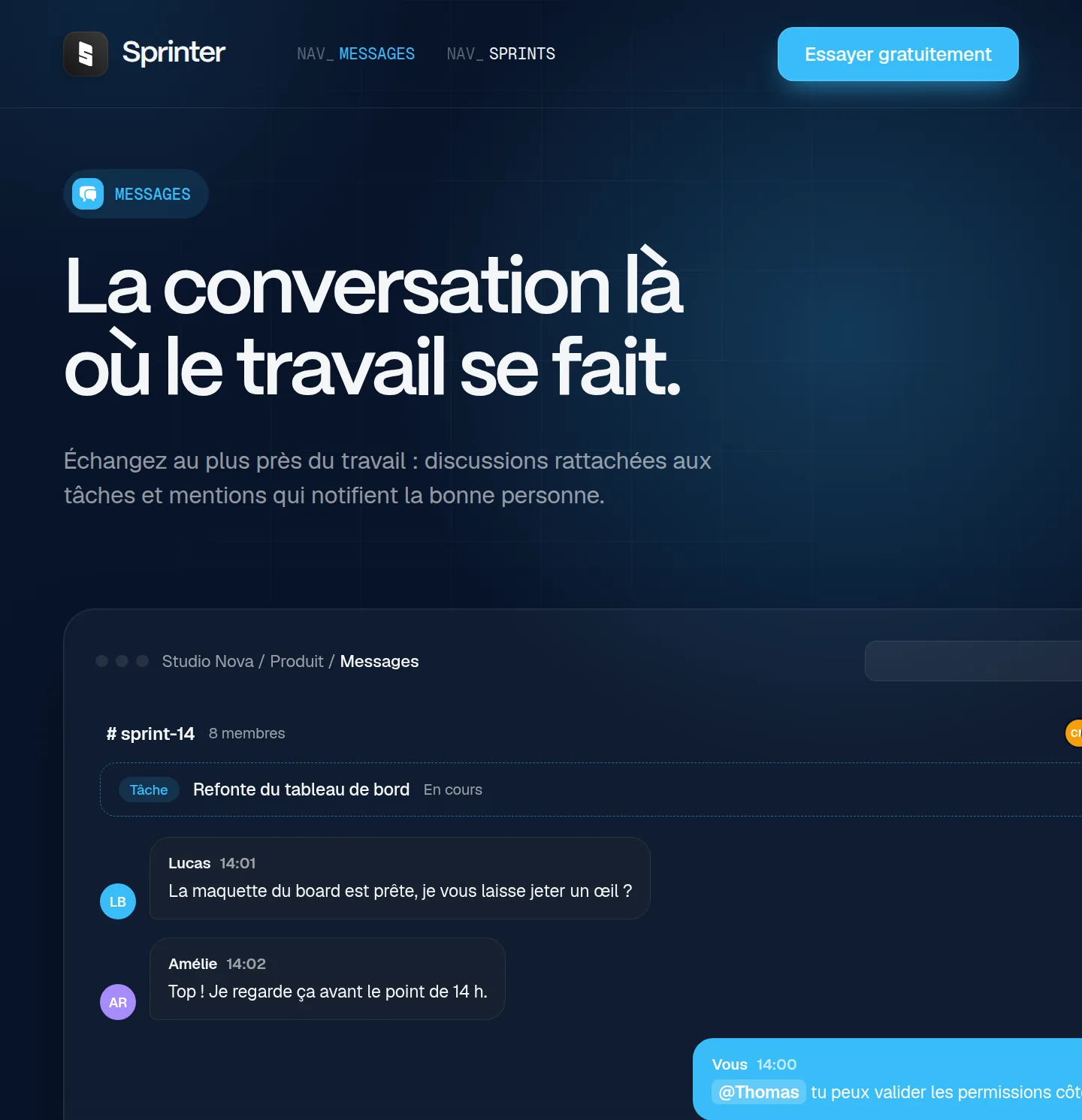 Écran Messages de Sprinter