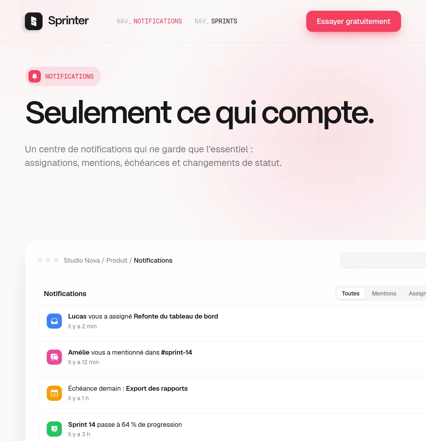 Écran Notifications de Sprinter