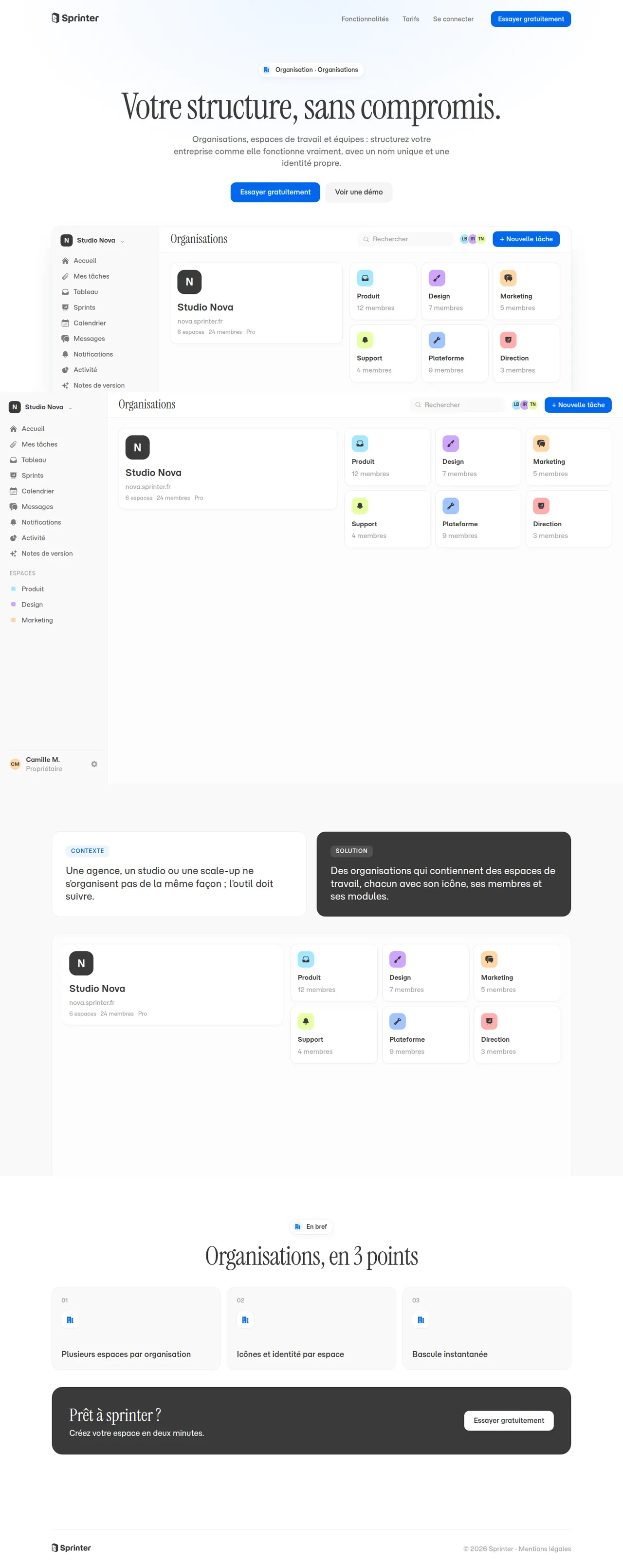 Organisations dans Sprinter, vue ordinateur