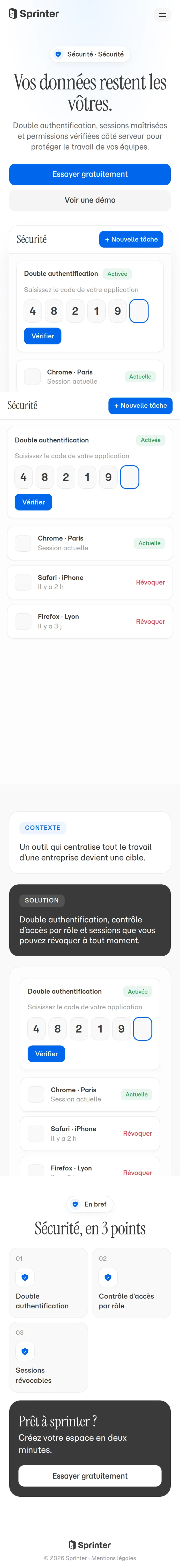 Sécurité dans Sprinter, vue mobile