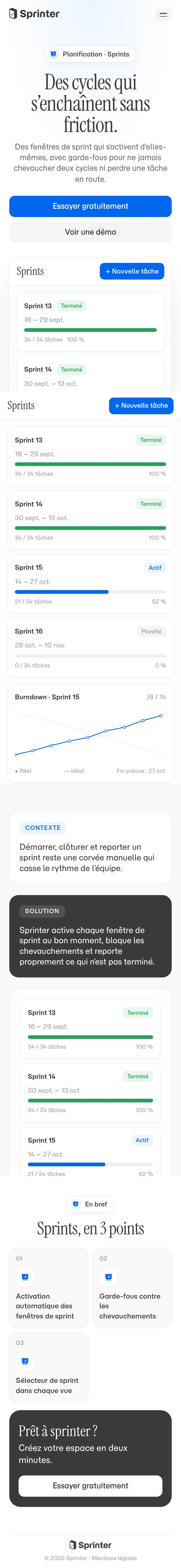 Sprints dans Sprinter, vue mobile